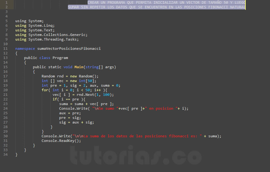 arrays visualStudio c (suma vector posiciones fibonacci) Tutorias.co