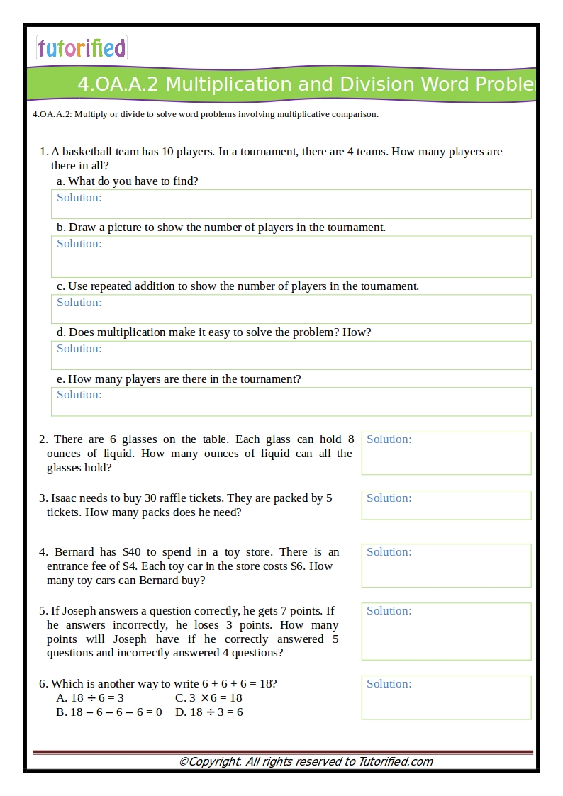 4th Grade Common Core Math Worksheets