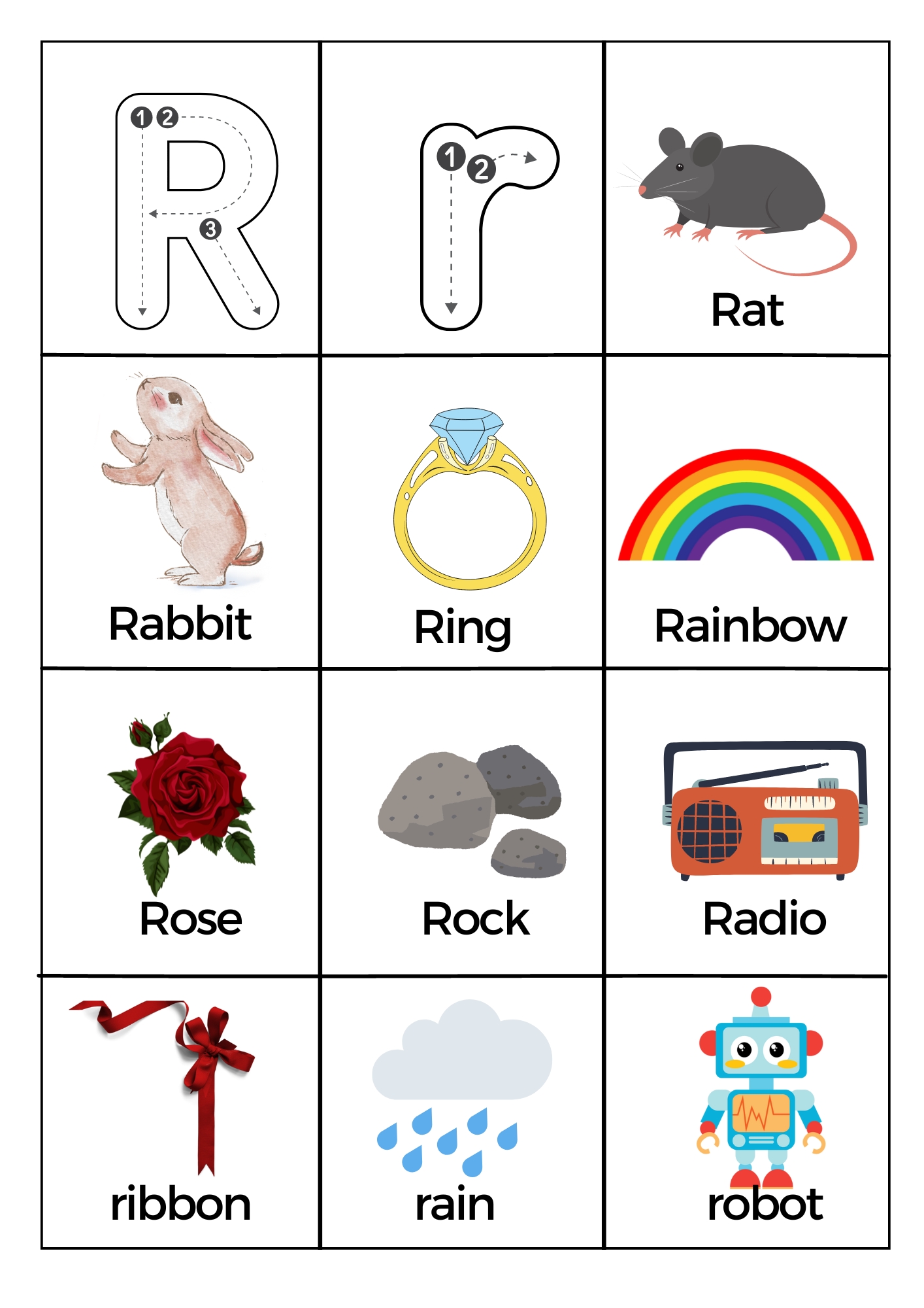 Free Letter R Pictures Worksheets Printable PDF
