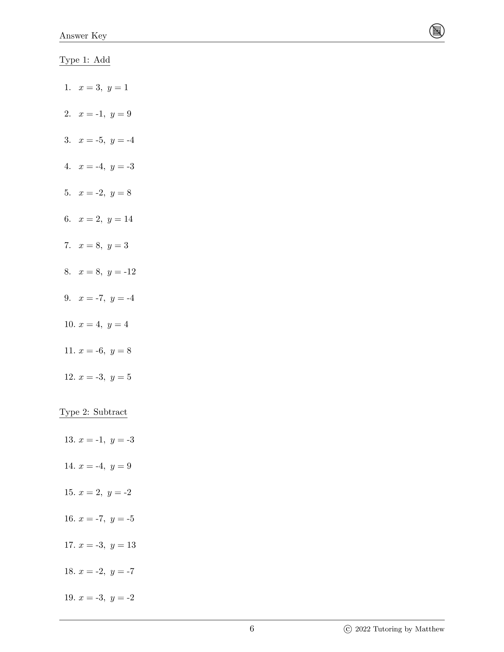 Elimination Worksheet – Tutoring by Matthew
