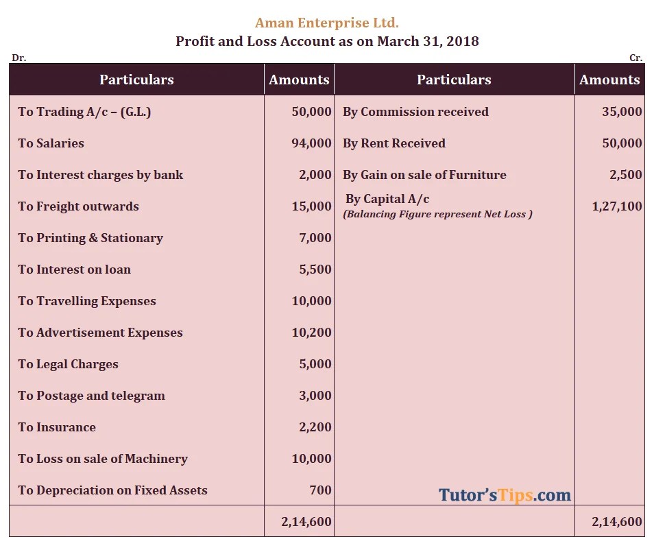 Profit and Loss Account Meaning, Format & Examples Tutor's Tips