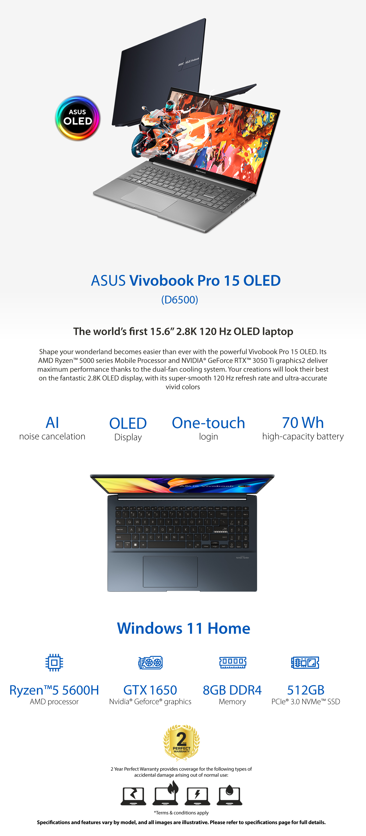ASUS Vivobook Pro 15 OLED D6500QHOLED005W Laptop Quiet Blue