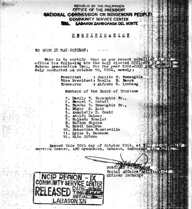 NCIP Certification of SSAI as CADT Administrator TVI Resource