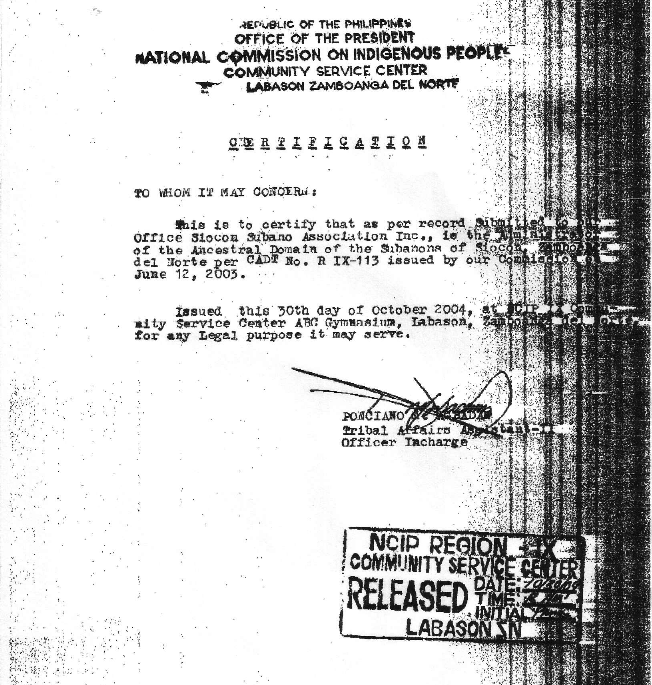 NCIP Certification of SSAI as CADT Administrator TVI Resource