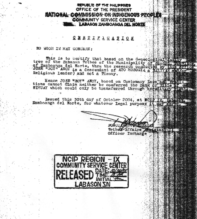 NCIP Certification of SSAI as CADT Administrator TVI Resource