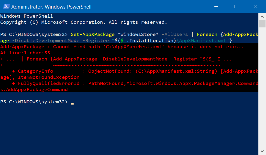 Fix Missing App Store on Windows 10 Build 17112+