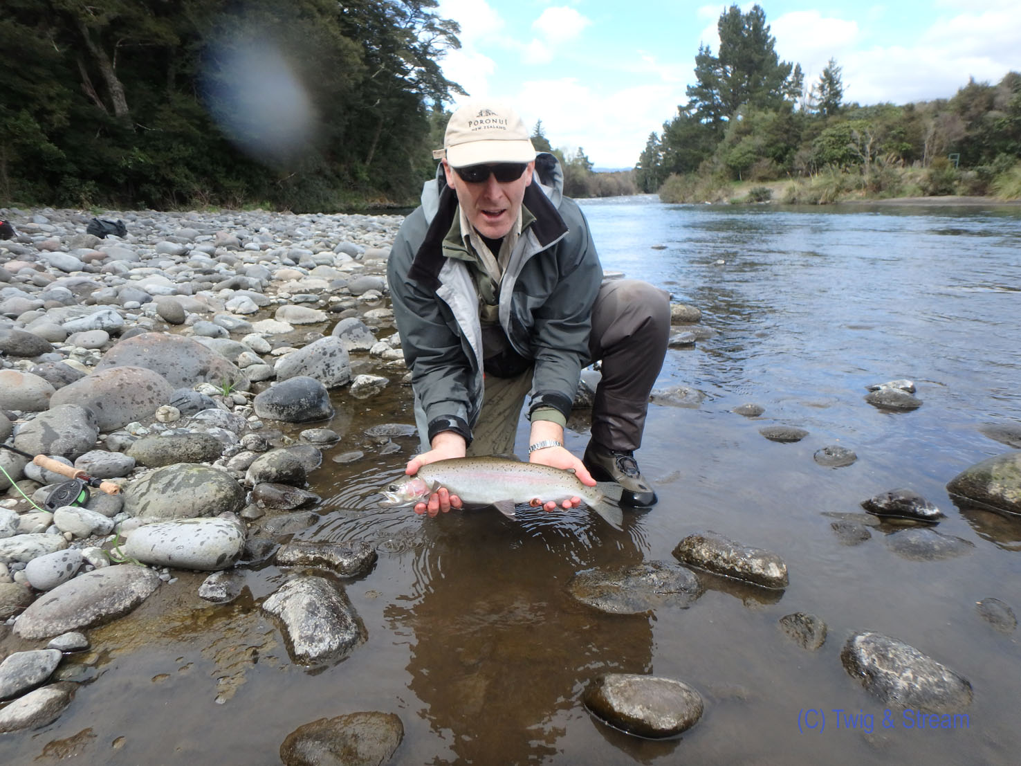 A long recovering rainbow trout Twig & Stream Fly Fishing