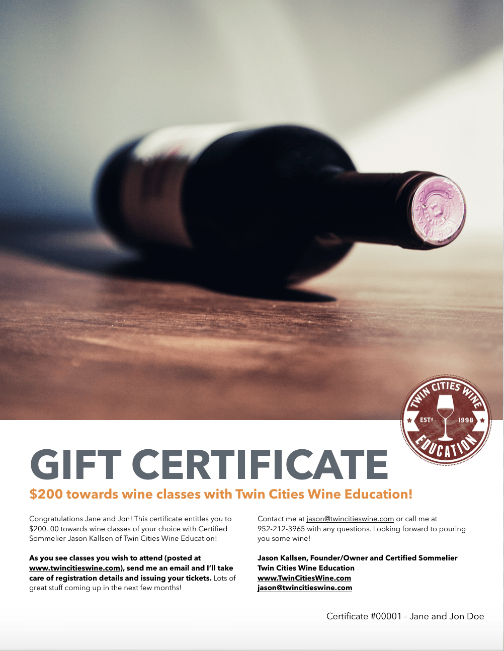 Gift Certificates Twin Cities Wine