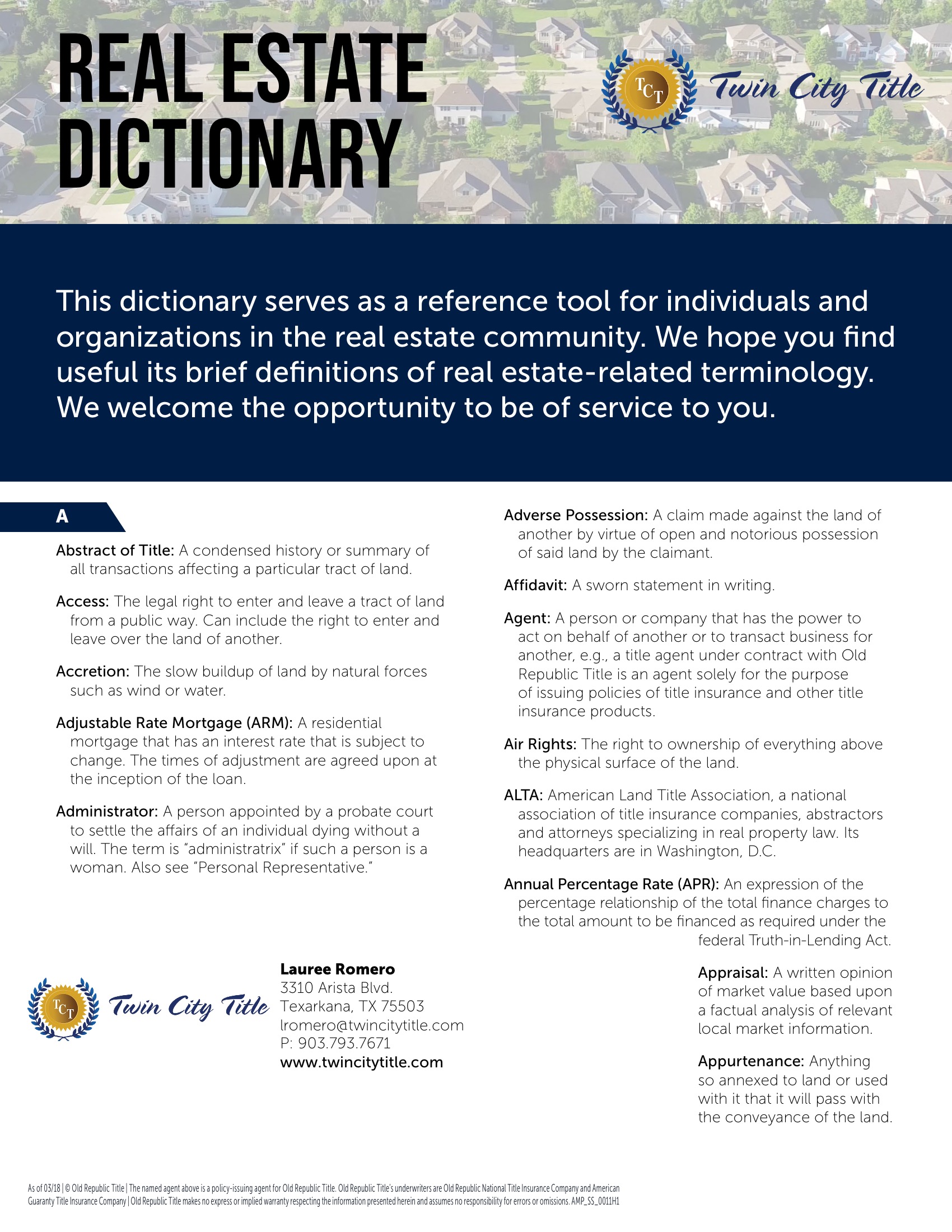 Real Estate Dictionary Twin City Title