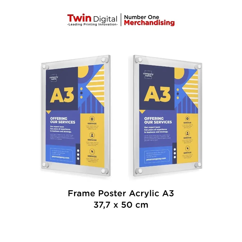 Frame Acrylic Display Poster Custom Ukuran Foto A3 Twin Digital