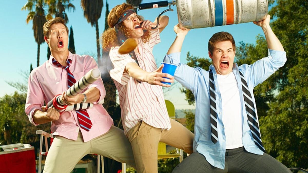Anders Holm, Blake Anderson and Adam Devine in Workaholics.