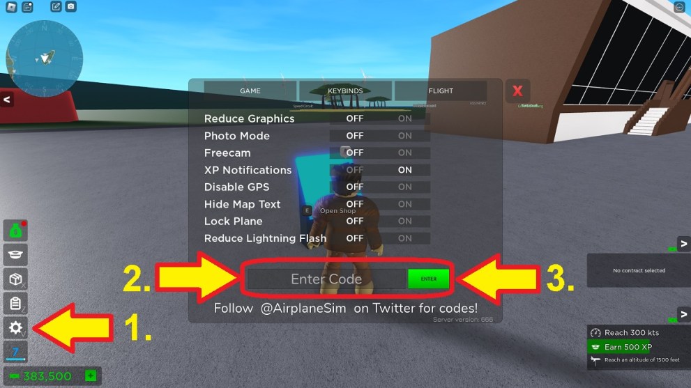 code redemption window in airplane simulator