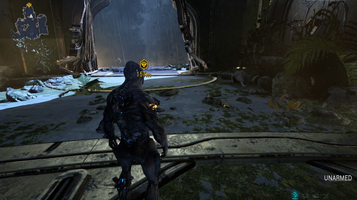 A Warframe playing through the tutorial.