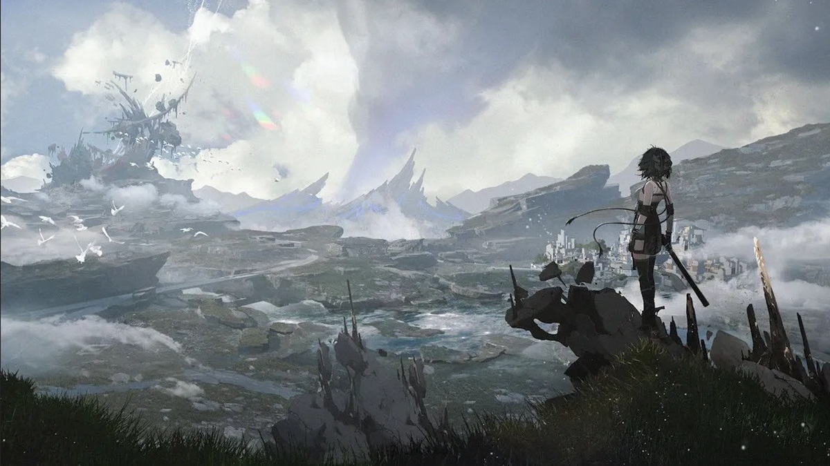 Wuthering Waves patch 1.1 notes - a character on a rock looking in the distance