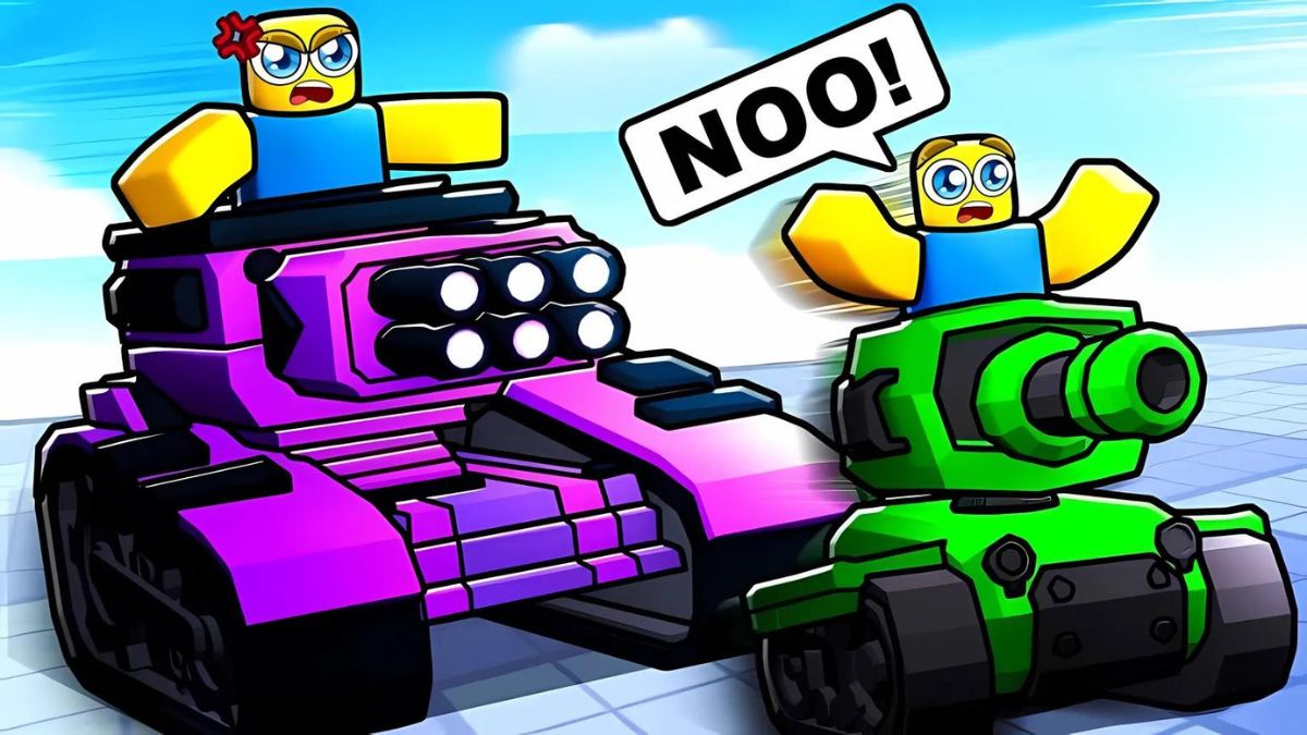 Player fighting a boss in Tank Simulator Roblox experience