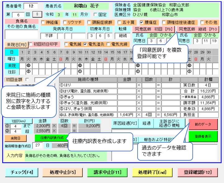 鍼灸師保険請求事務ソフト サンプル TwinhillsSoft