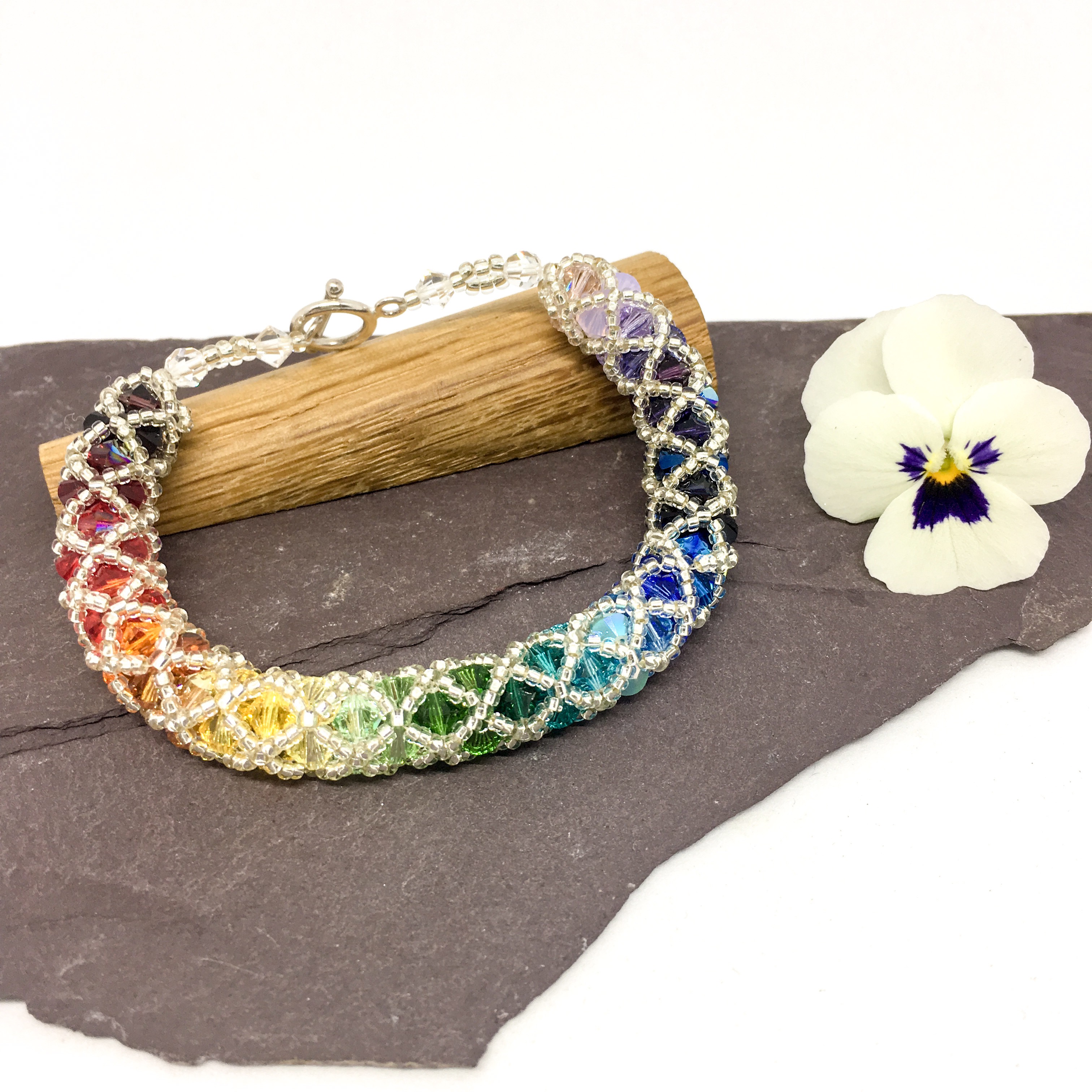 Rainbow spiral weave bracelet, Swarovski®and sterling silver Twinkly Bits