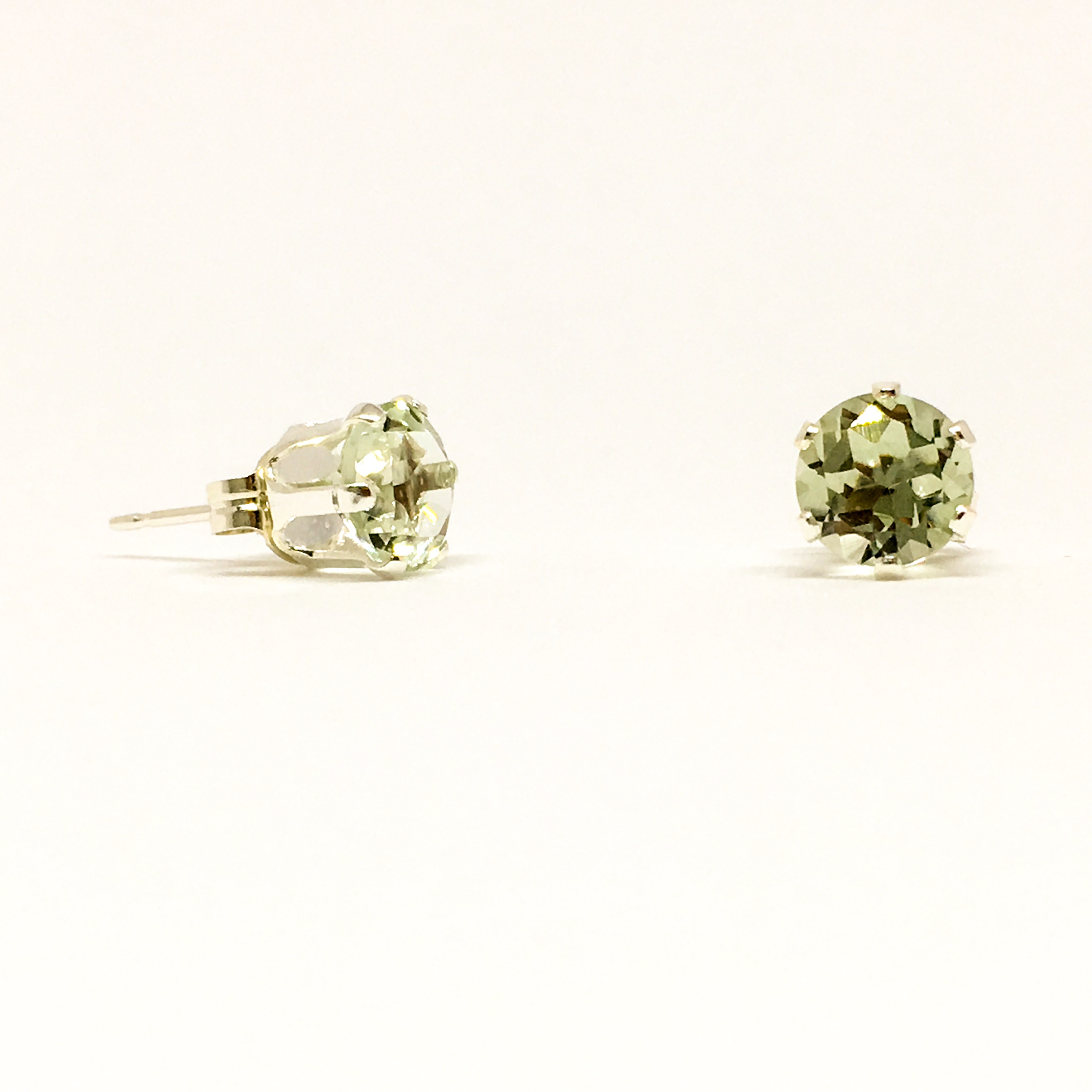 4mm Green Amethyst gemstone studs, sterling silver stud earrings