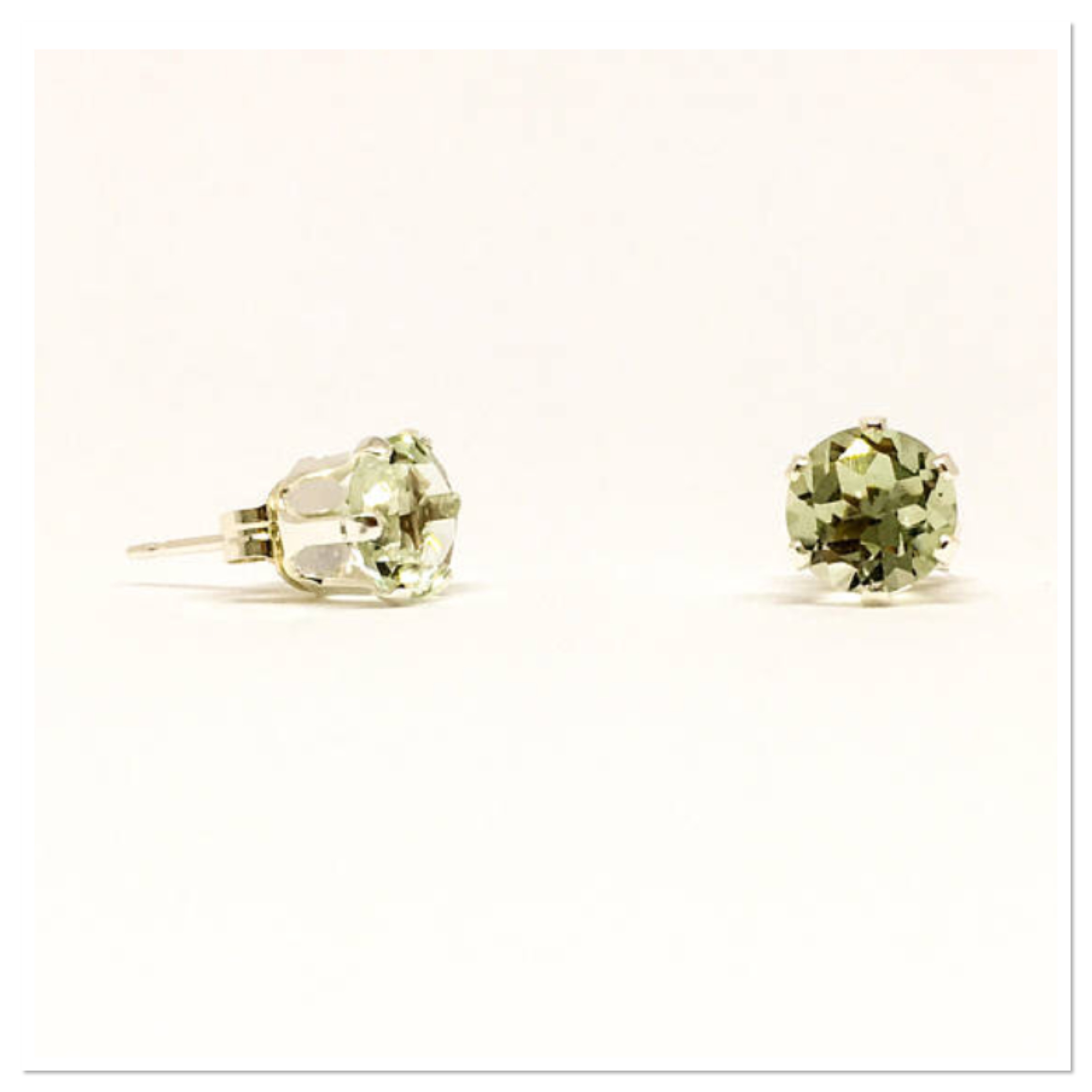 Green Amethyst gemstone studs, 6mm stud earrings, sterling silver