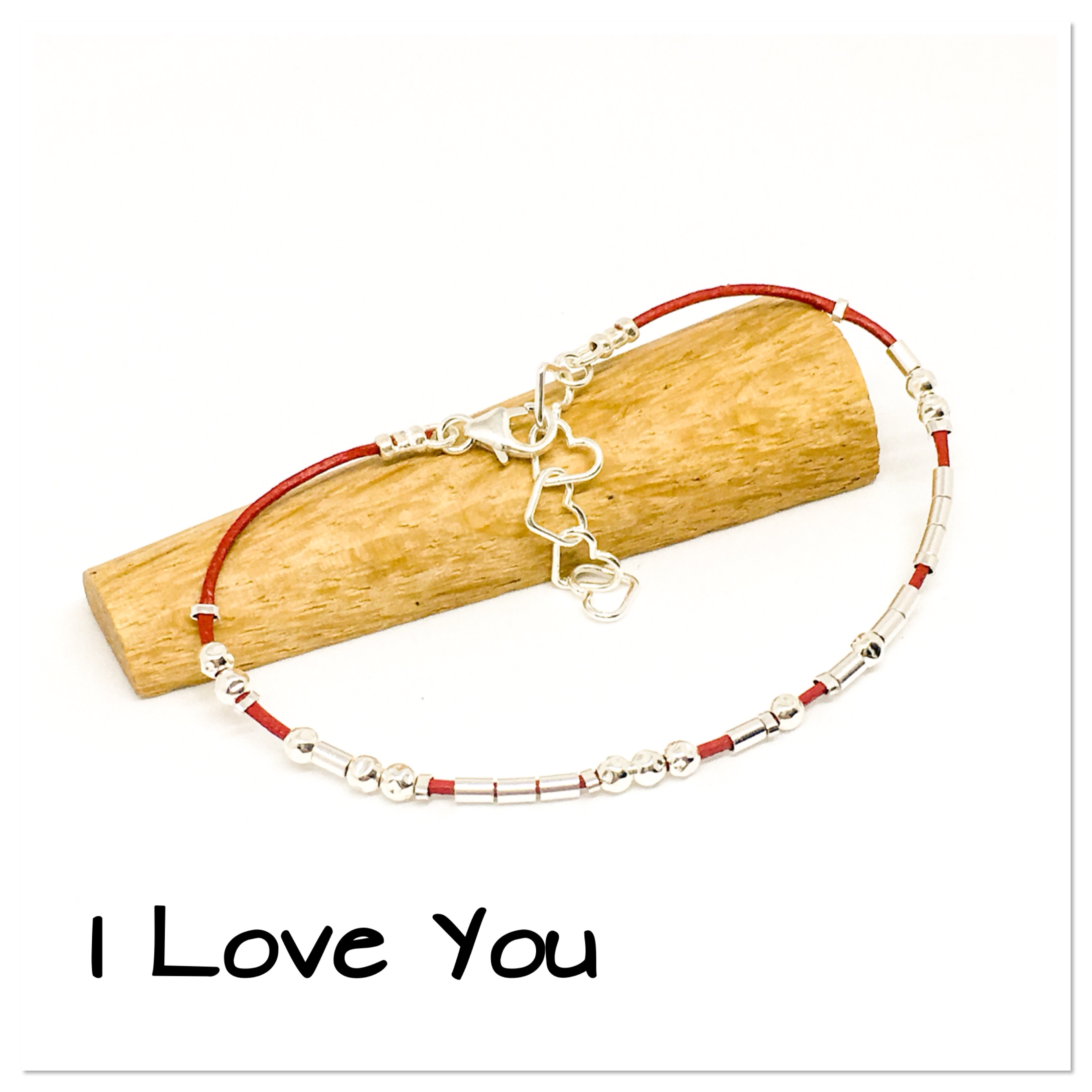 I Love You Morse code bracelet, leather and sterling silver, hidden