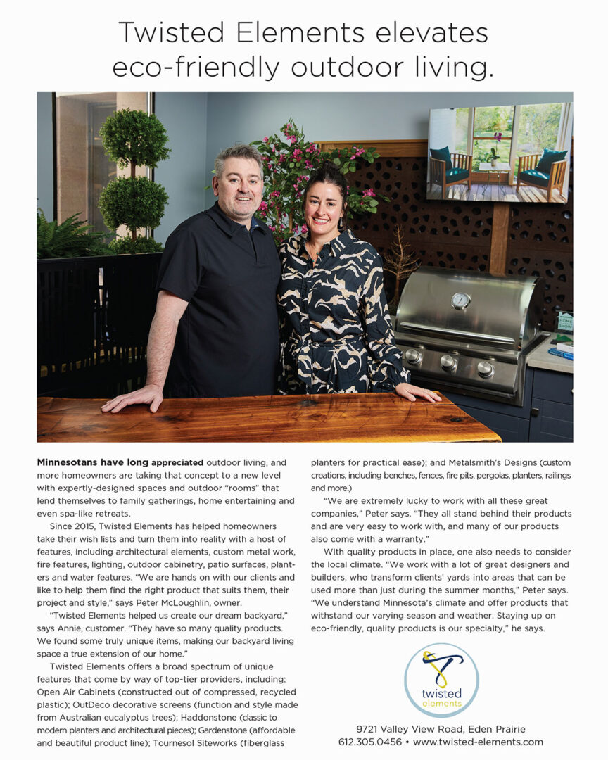 Featured in the Edina Magazine Twisted Elements