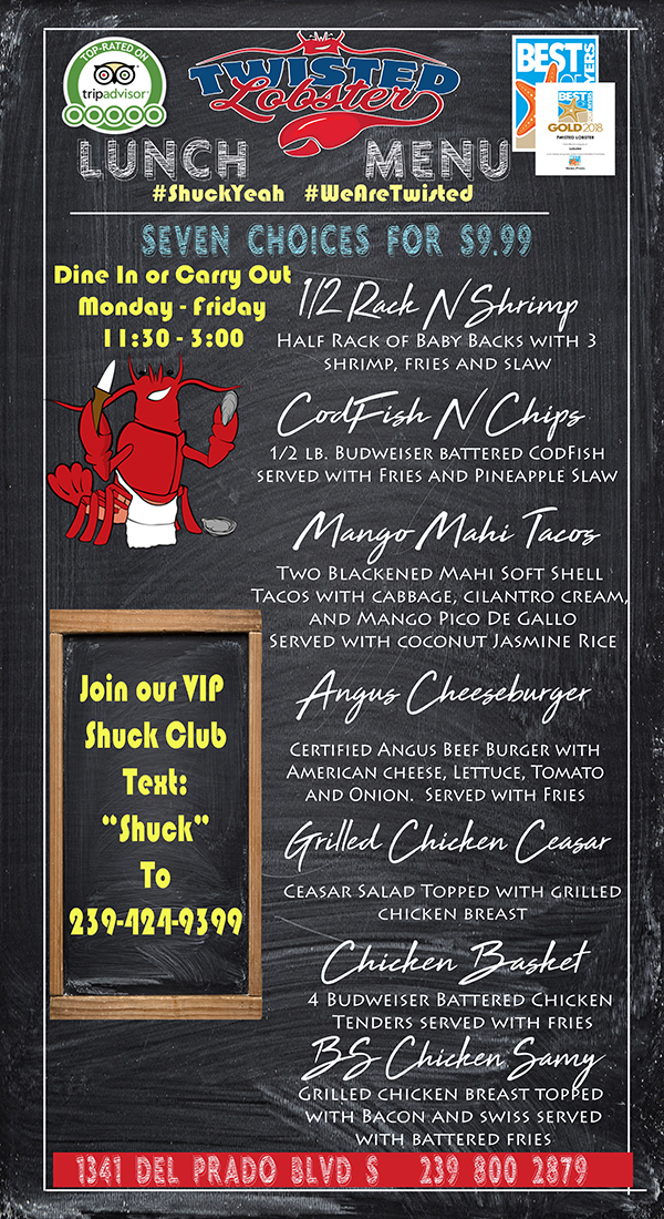 Cape Coral Seafood Restaurant Menu Twisted Lobster