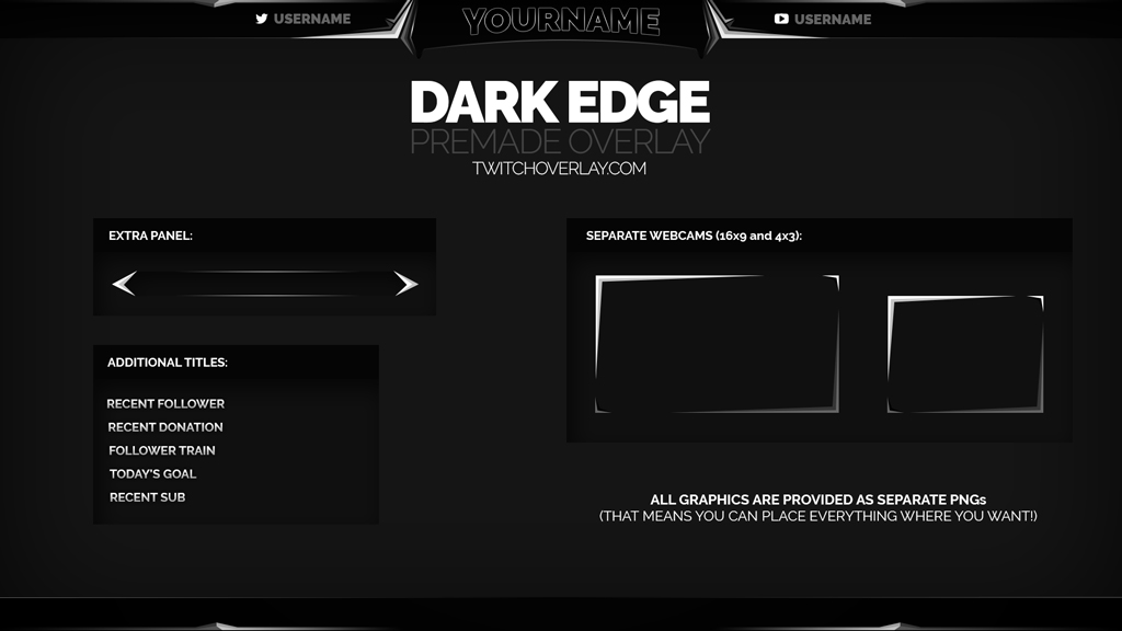 Dark Edge Black & White Stream Overlay for Twitch & YouTube