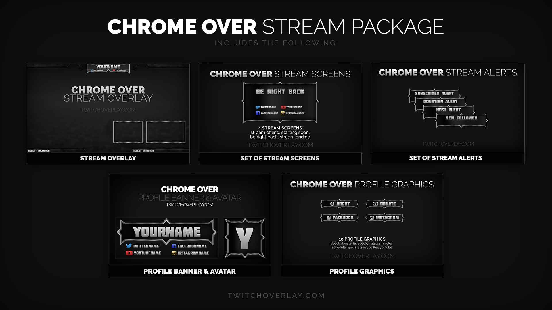 Chrome Over Chrome Stream Package Twitch Overlay