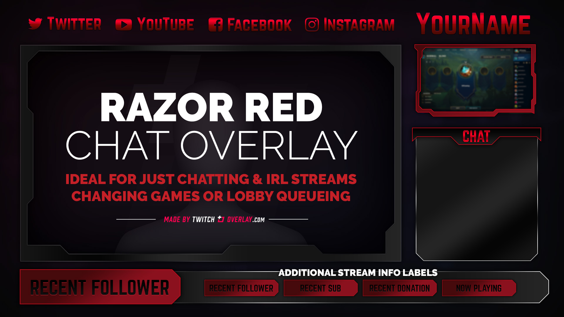 Razor Red Chat Overlay for Twitch, YouTube & Streamlabs OBS