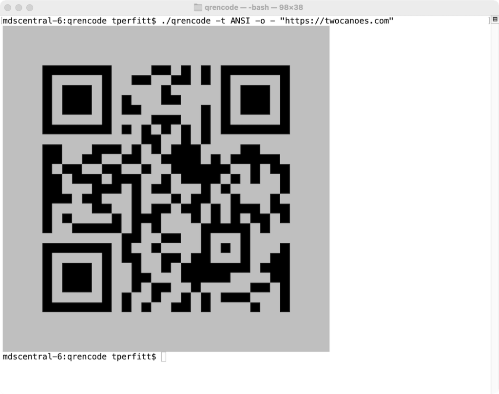 qrencode — generate ASCII QR codes in macOS terminal Twocanoes Software