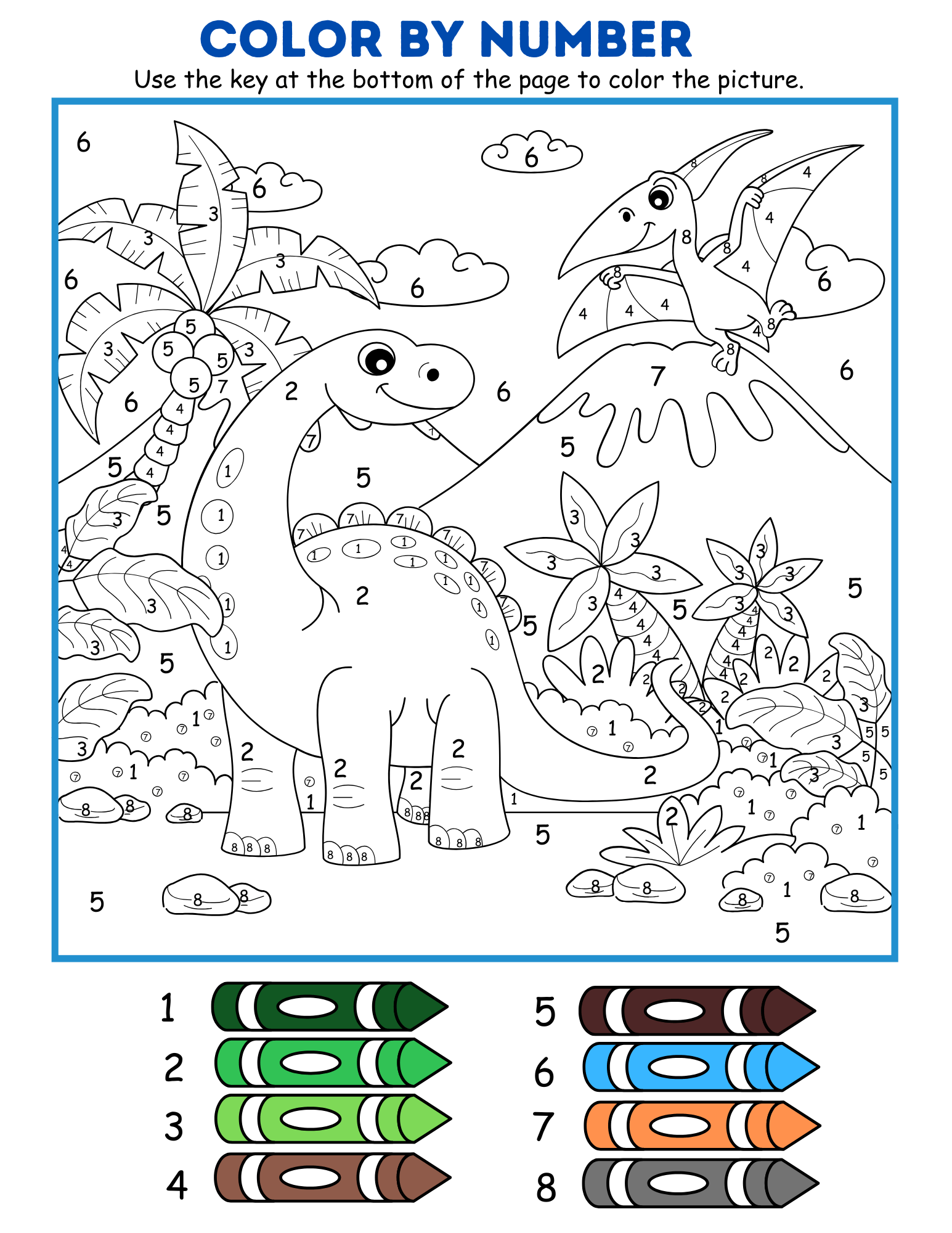5 Free Printable Dinosaur Color by Number Coloring Pages