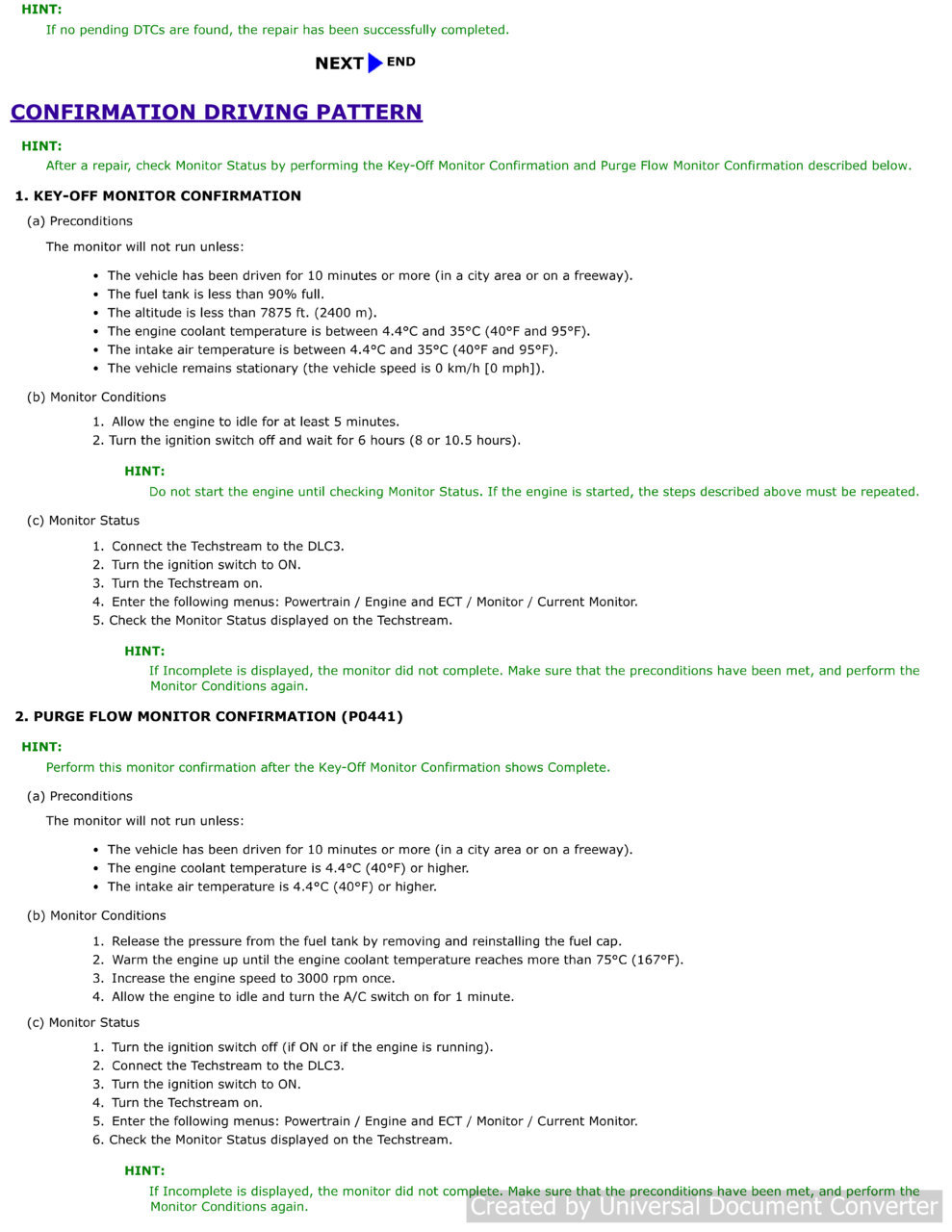2013 model EVAP monitor, made ready for an emissions test