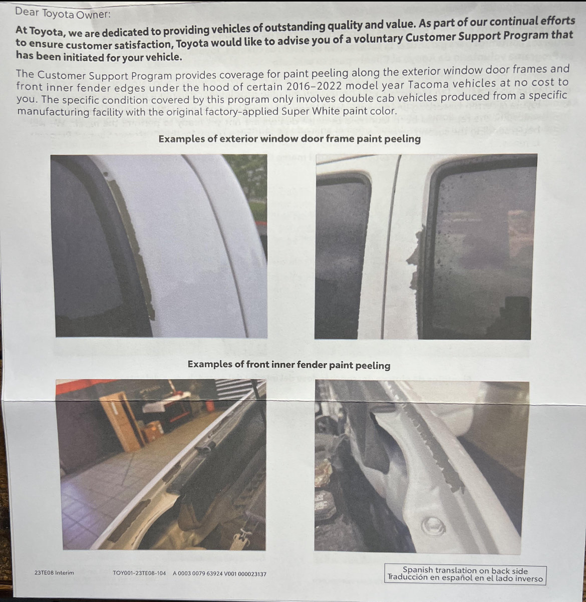 Consolidated Super White 040 Paint Issue/Failure Thread With Toyota