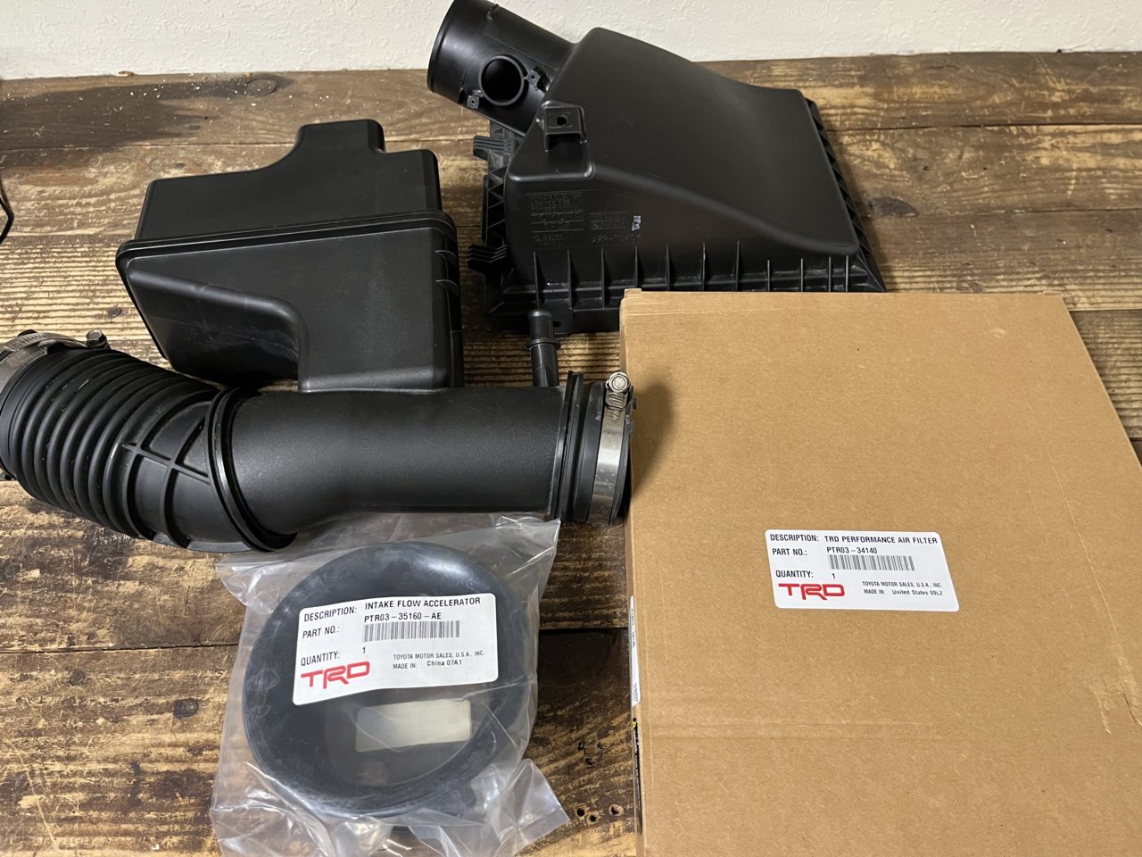TRD air filter, intake air flow accelerator, and misc OEM parts