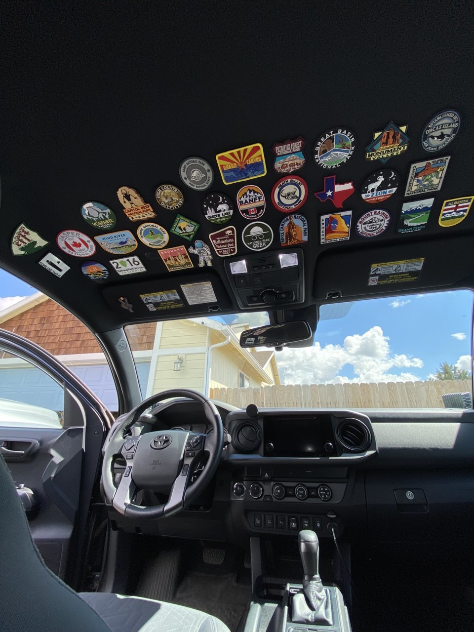 Velcro patches on the headliner World