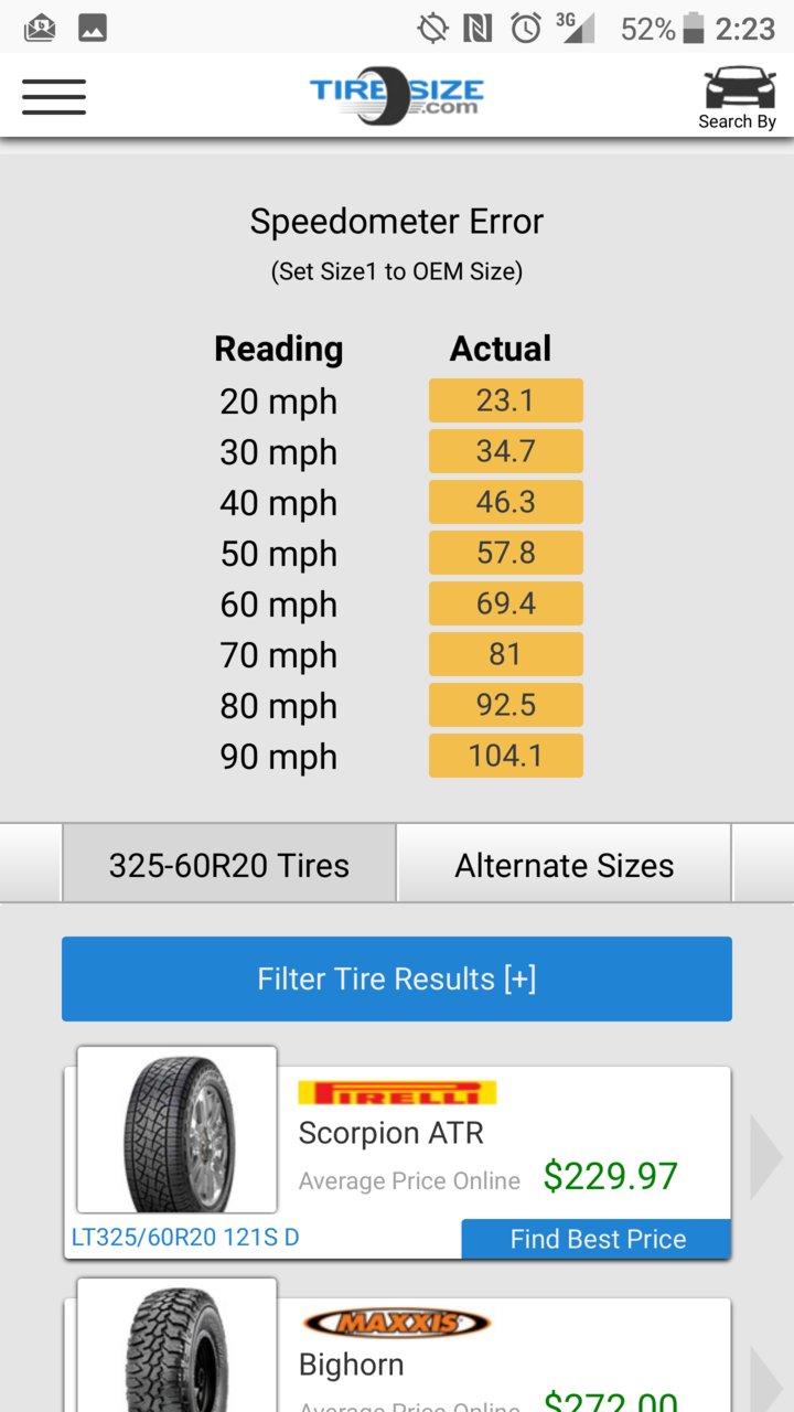 Tire size change and MPH (calibration) World