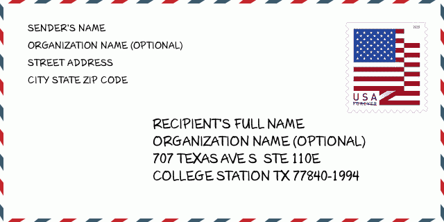 Address 707 TEXAS AVE S 110E, COLLEGE STATION, TX 778401994, USA Texas United States ZIP