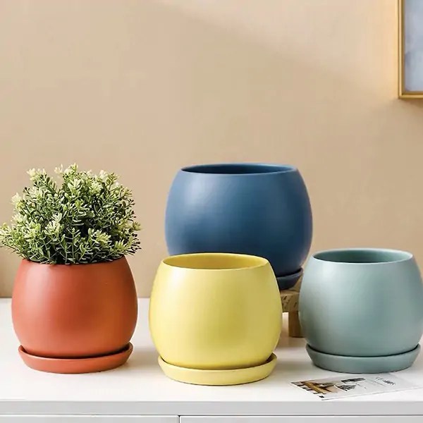 Vibrant Yellow Ceramic Flower Pot Available in Multiple Colors