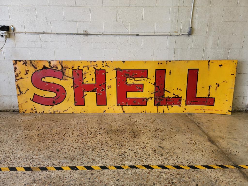 12ft Vintage 1936 Shell Sign Porcelain Metal Texas Trucks and Classics