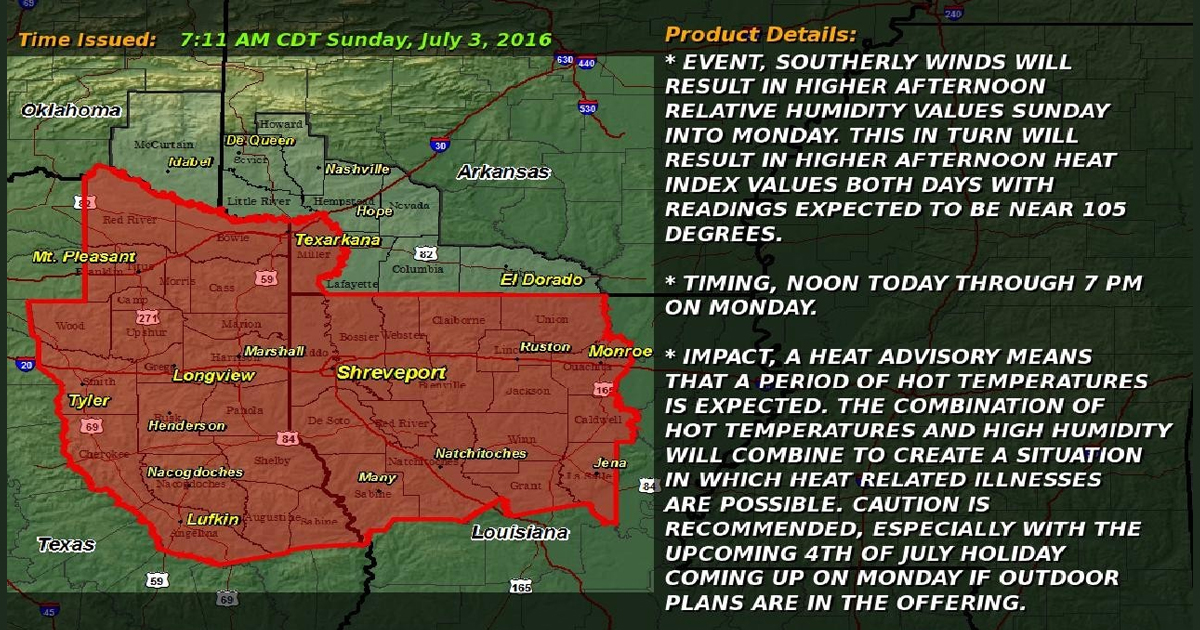 Texarkana Events 2023 Heat advisory in effect until 7 p.m. Monday Texarkana Today