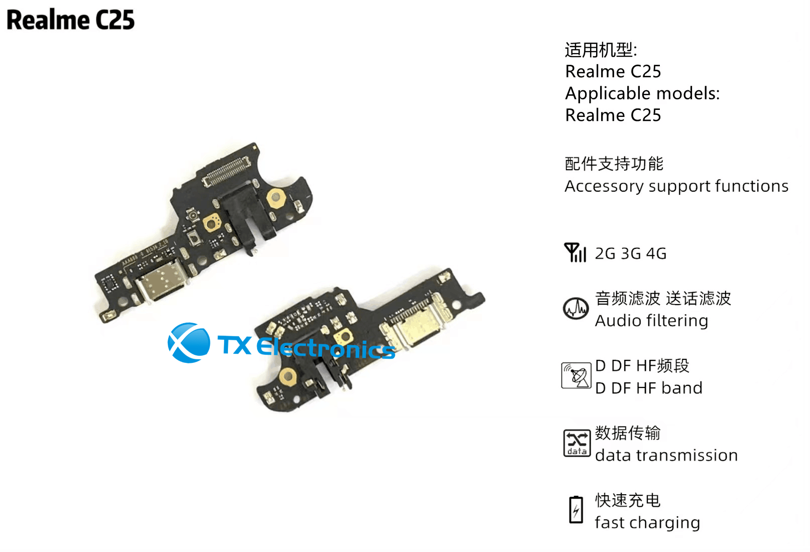 Charging port flex wholesale mobile phone spare parts for Realme C25 TX Electronics Cell Phone