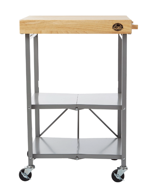 Bradley Smoker Foldable Kitchen Cart on Wheels, Wood top, Steel Grey