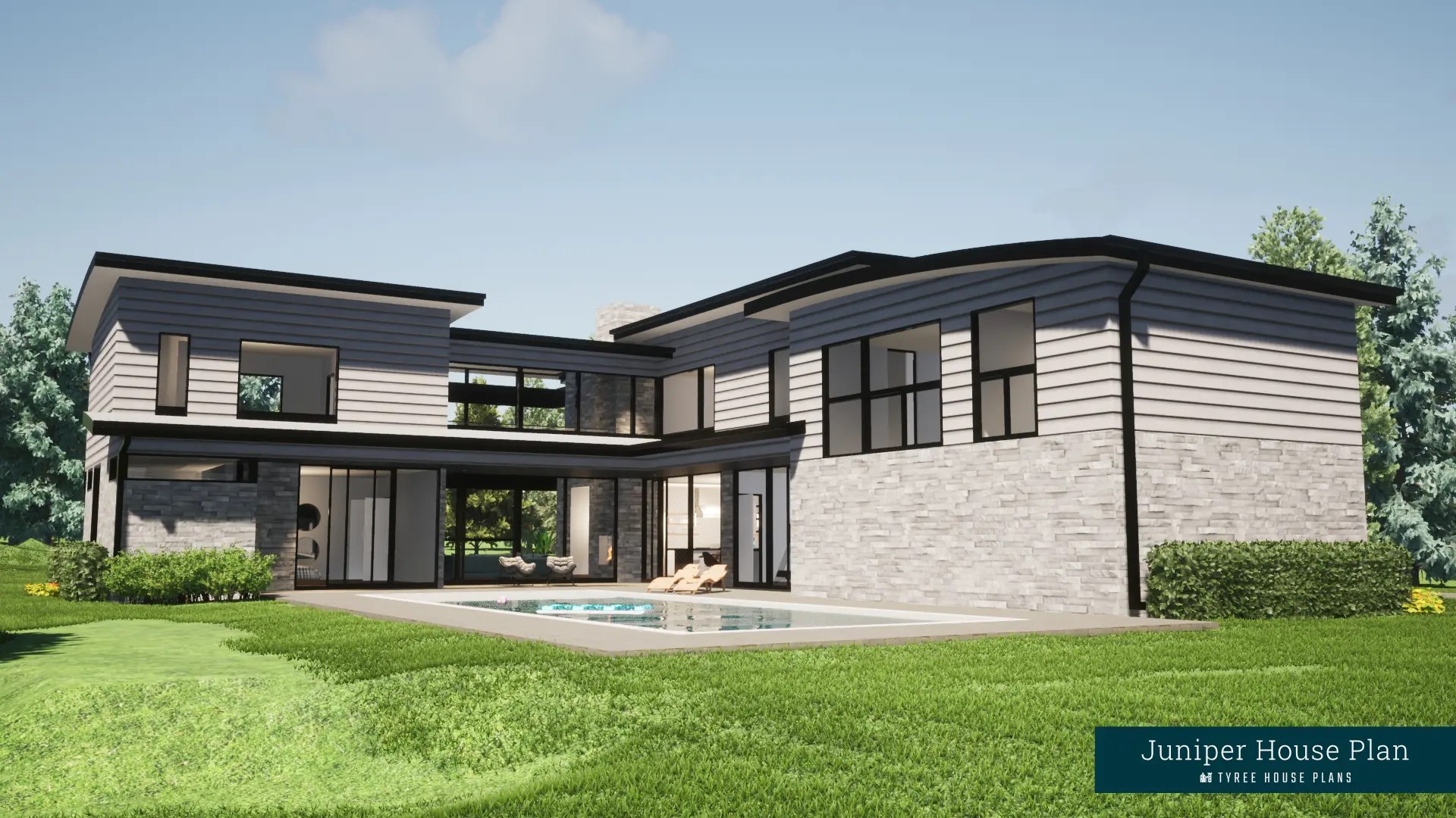 Juniper. 6 Bedroom Modern Home with Safe Room by Tyree House Plans.
