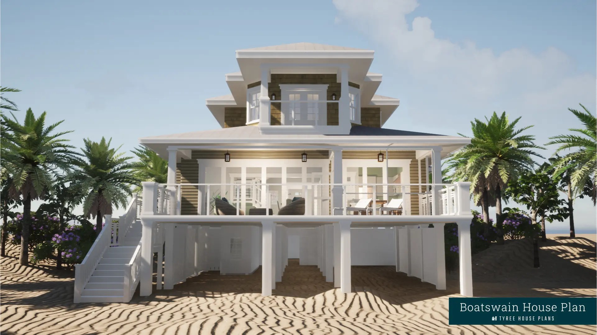 Boatswain. Beach house with porches and enclosed parking by Tyree House