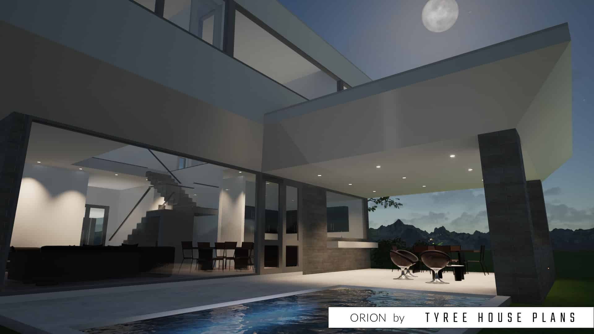 Orion. Modern Home with Large Skylight by Tyree House Plans.