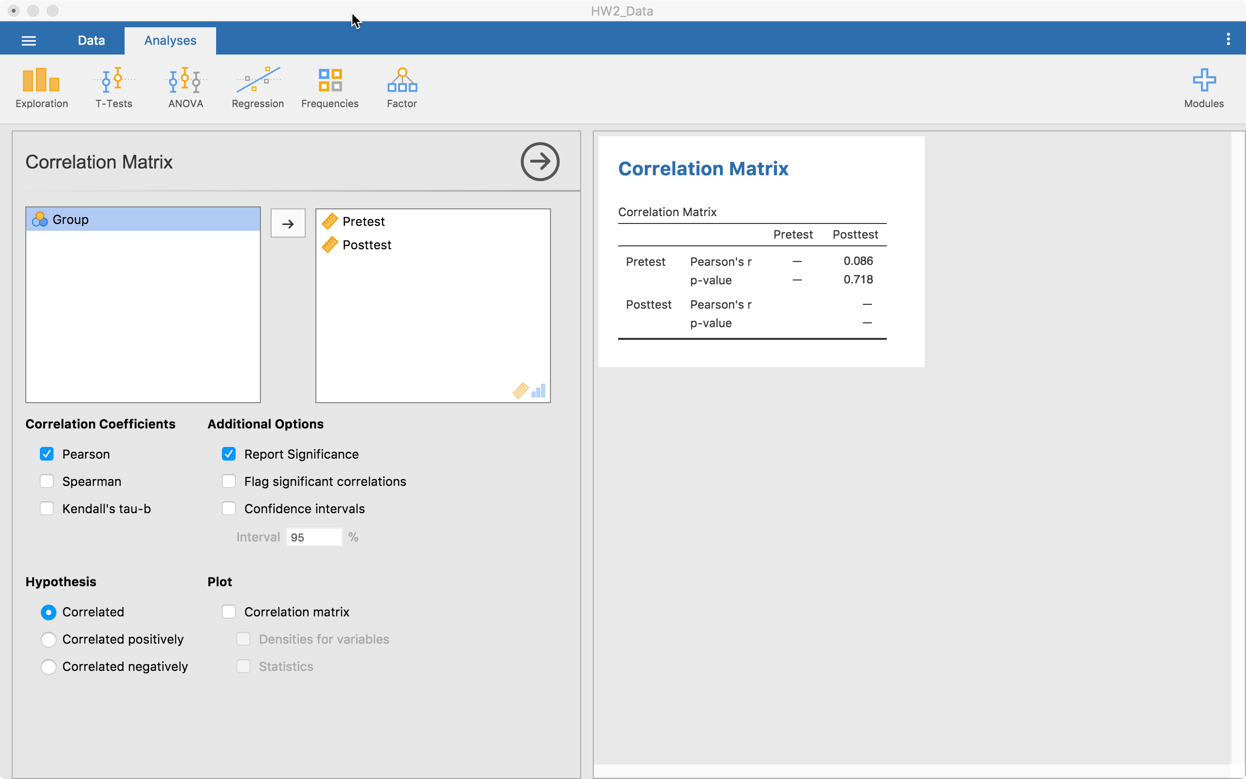 Using Jamovi Correlation and Regression ·