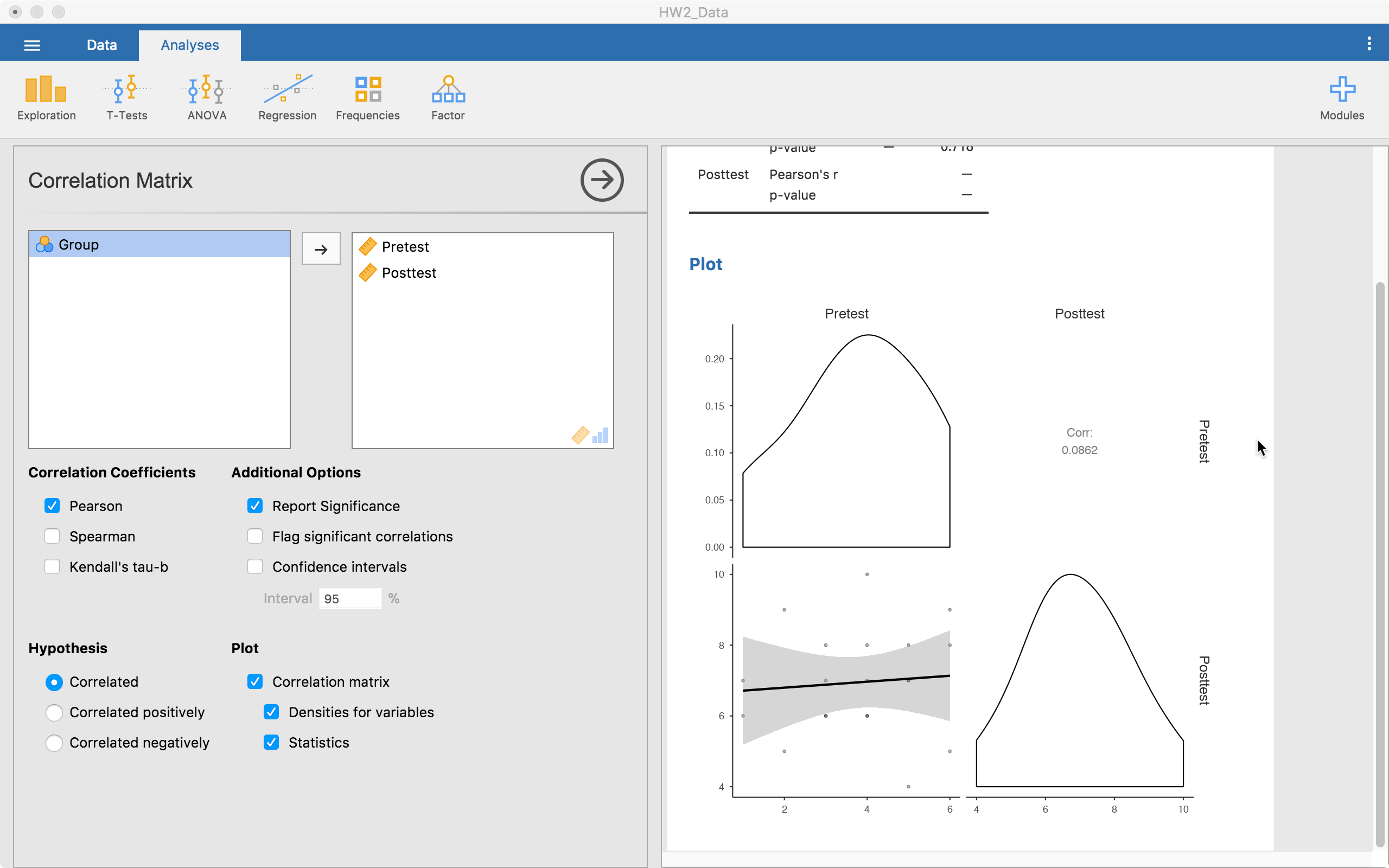 Using Jamovi Correlation and Regression ·