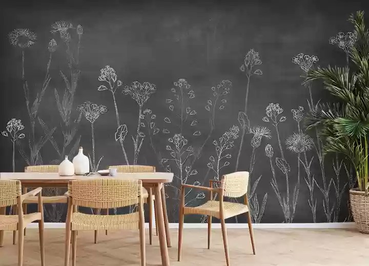White Blooming Floral Peel and Stick Black Wallpaper Mural The white