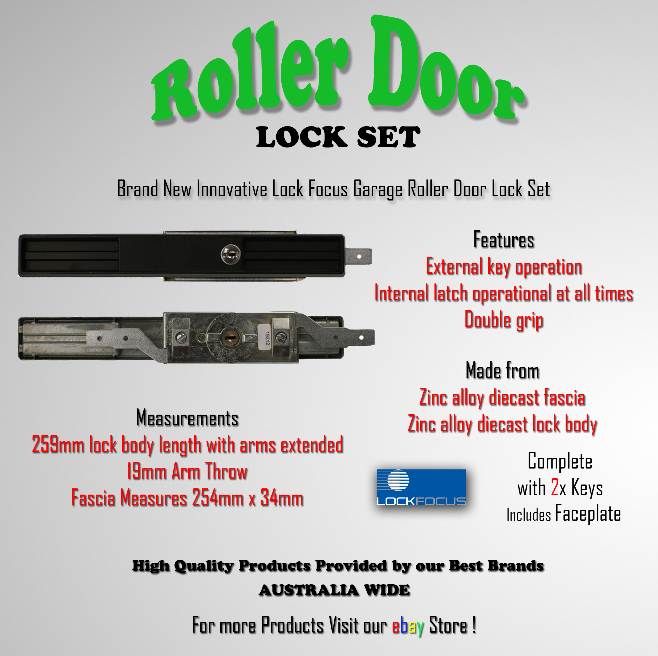 ROLLER DOOR LOCK SET WITH FACEPLATE SUITABLE WITH B&D / BND GLIDEROL