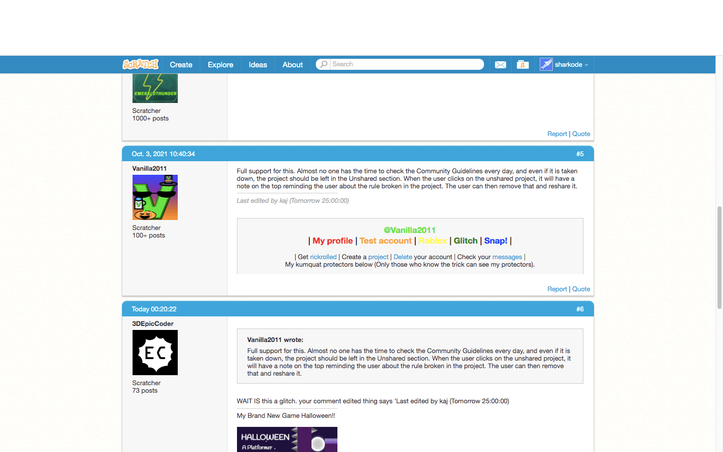 Forum date glitch (turns out it's just a signature) Discuss Scratch